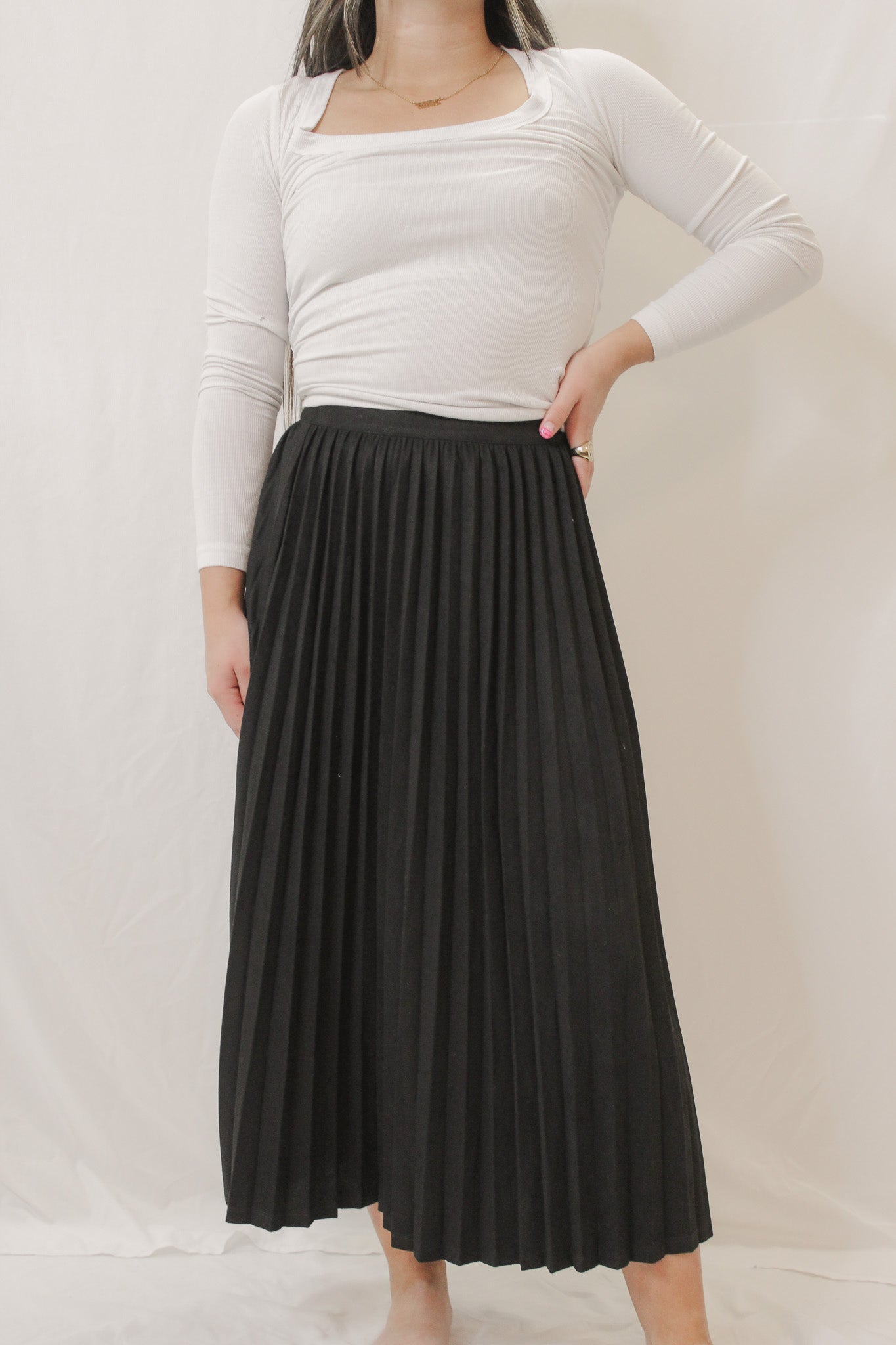 Black Suede Pleated Skirt