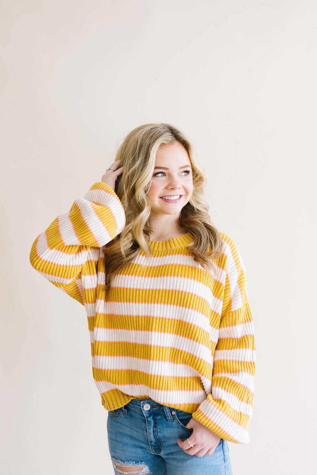 Mustard & Cream Striped Sweater