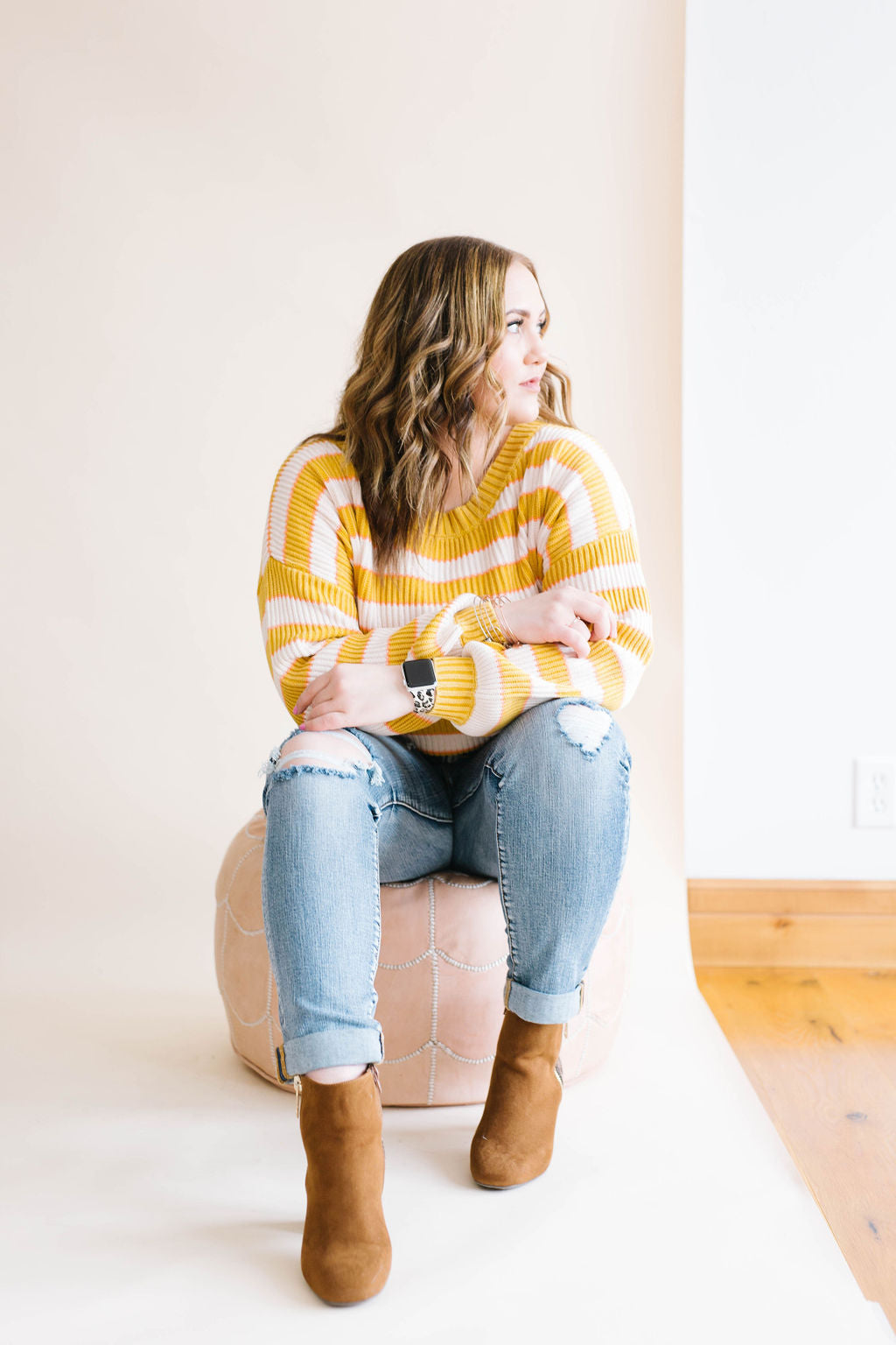 Mustard & Cream Striped Sweater