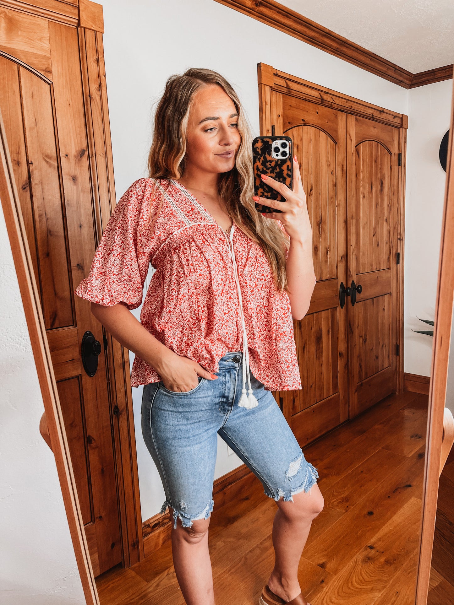 Cherry Red Floral Blouse