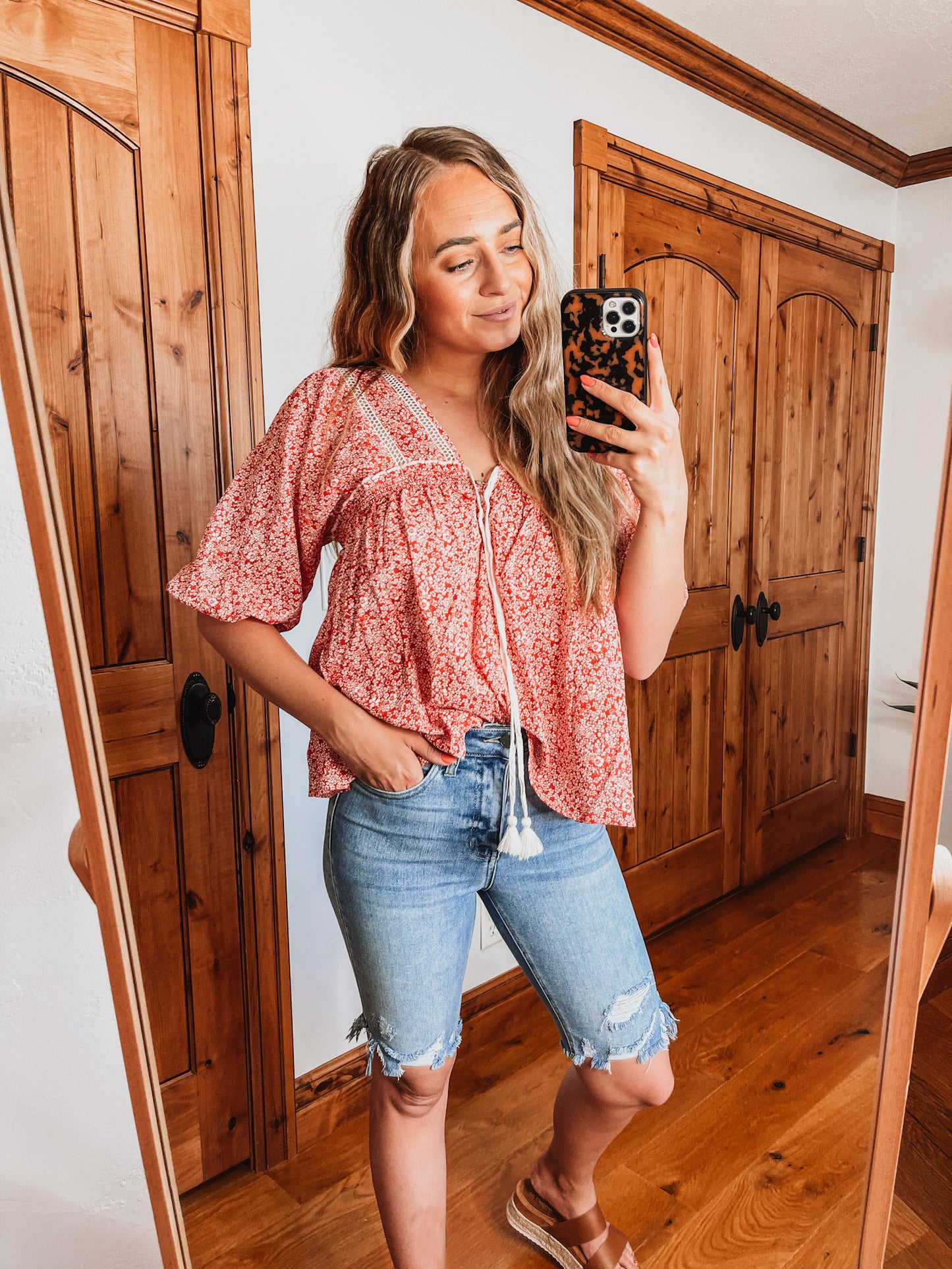 Cherry Red Floral Blouse