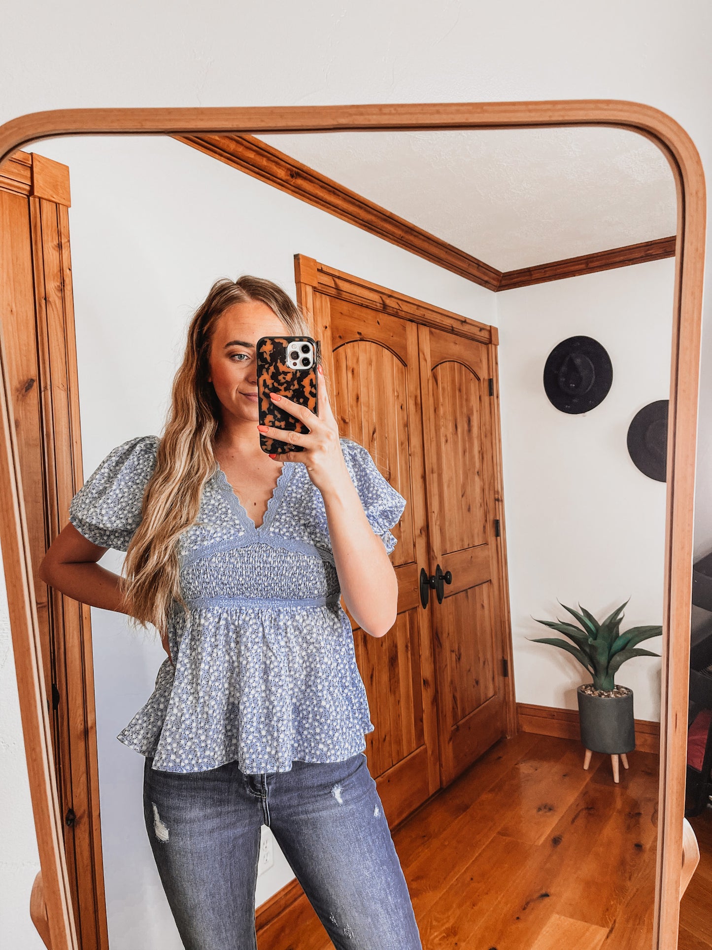 Powder Blue Smocked Lace Top