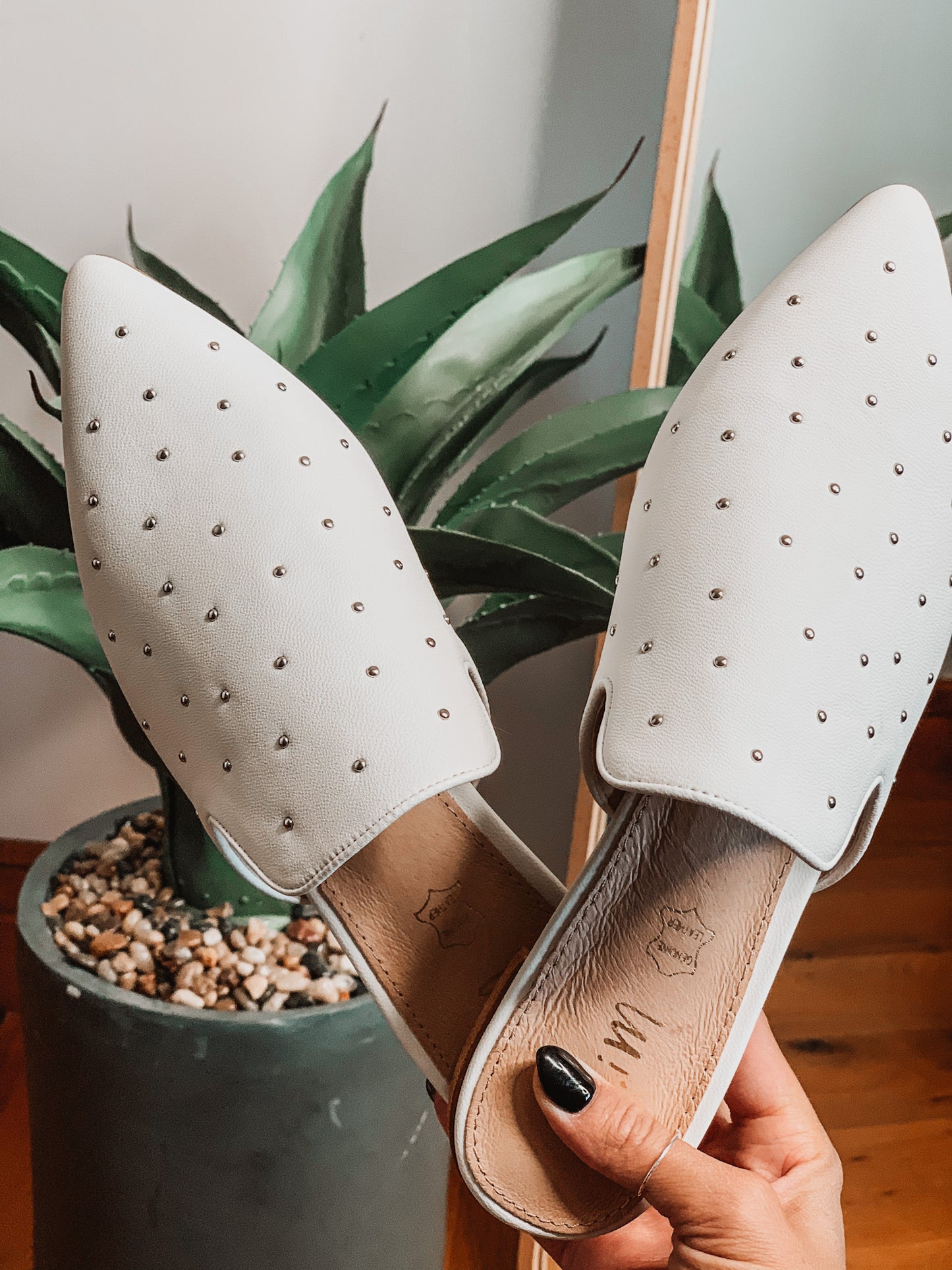 White Studded Mules