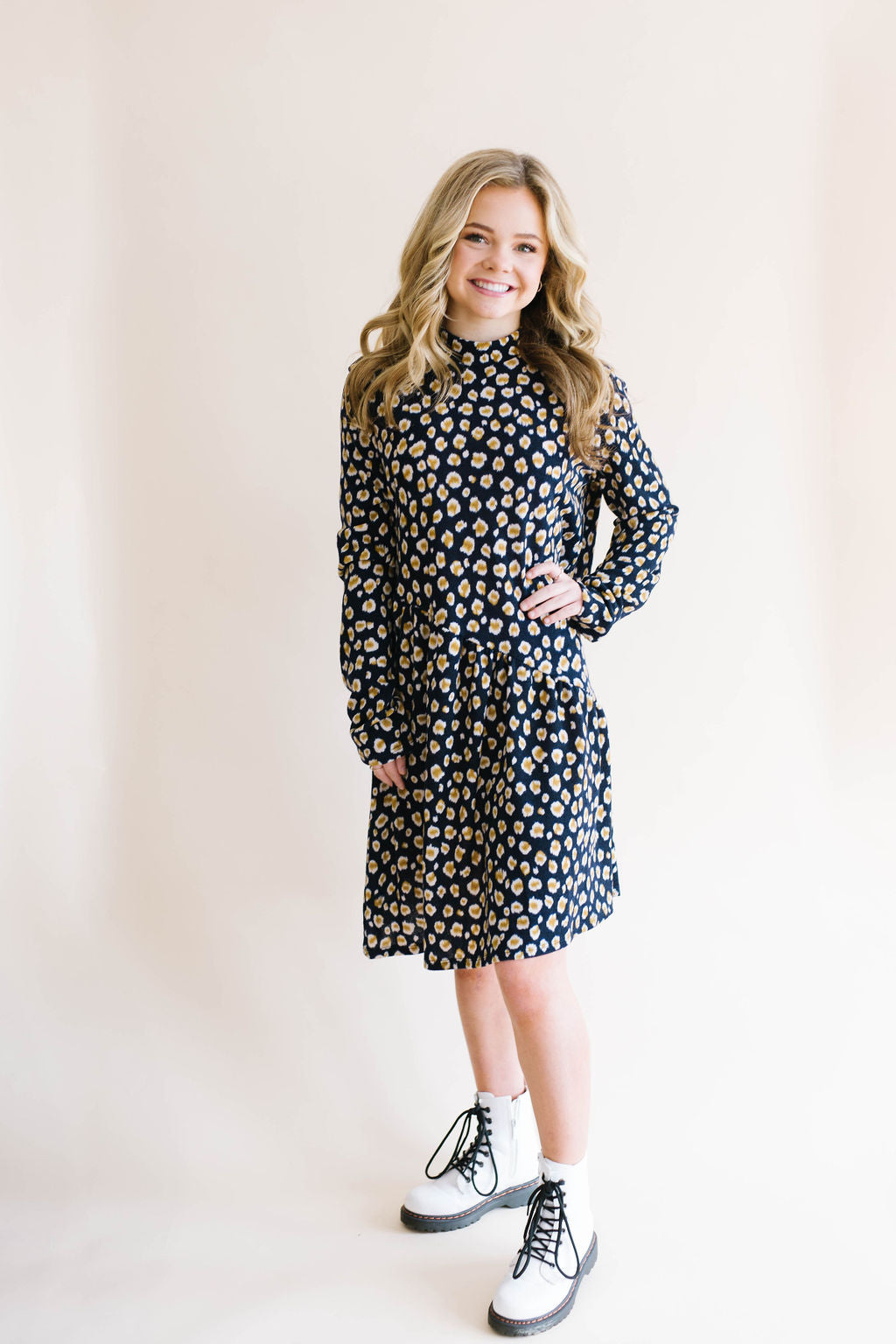 Mock Neck Leopard Dress