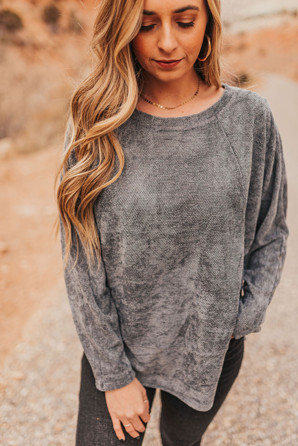 Grey Textured Knit Top