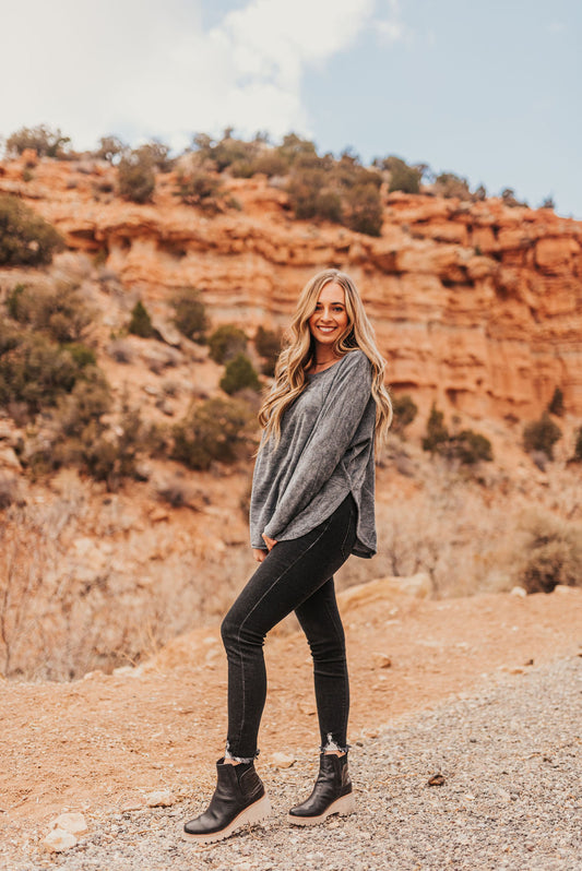 Grey Textured Knit Top